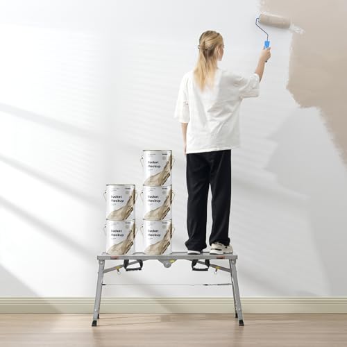 VEVOR Work Platform, 39"x 12" Portable Scaffolding Platform, Folding Steel Step Ladder Adjustable Height 19.7”-29.1”, 400 lbs Load Capacity, Non-Slip Drywall Painting Stool for Cleaning &Washing - size: 39"x 11"