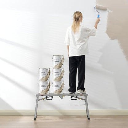 VEVOR Work Platform, 39"x 12" Portable Scaffolding Platform, Folding Steel Step Ladder Adjustable Height 19.7”-29.1”, 400 lbs Load Capacity, Non-Slip Drywall Painting Stool for Cleaning &Washing - size: 39"x 11"