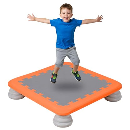 Mini Kids Trampoline, Rebounder Board Jump Trainer with EVA Cushion Surface & Non Slip PU Foam Base, Sensory Balance Board Toy 200 lbs Capacity Indoor Outdoor Play Equipment for Ages 3 to 12