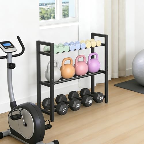 Dumbbell Rack Stand Only, Weight Rack for Home Gym, Heavy-Duty Kettlebell Rack, 3 Tier Adjustable Weight Storage Racks, Space-Saving Home Gym Organizer