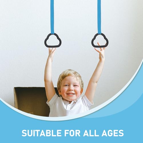 Garneck ’s Gymnastics Rings Set with Non-Slip Straps, Blue Cartoon Design, 0.5m Adjustable Pull up Rings for Home and Outdoor Fitness Training