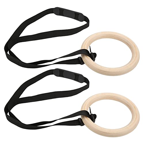 1 Pair Wooden Calisthenics Rings, Wooden Gymnastic Rings with Straps Exercise Gym Athletic Pull Up Training Gymnastics Equipment for Home, Adults and Kids