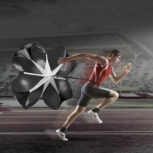 Qtopun 56 Inches Running Speed Training Parachute, Speed Chute Resistance Powerchute Umbrella with Adjustable Strap for Running, Football, Soccer Speed Training - color: Black