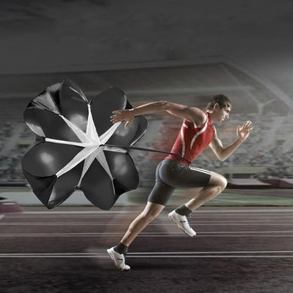 Qtopun 56 Inches Running Speed Training Parachute, Speed Chute Resistance Powerchute Umbrella with Adjustable Strap for Running, Football, Soccer Speed Training - color: Black
