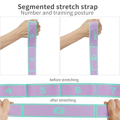 9 Loops Elastic Yoga Stretching Strap Pattern Guide, Resistance Stretch Band for Flexibility, Pilates, Dance, Gymnastics, Ballet, Physical Therapy, Leg & Body Stretching - color: Purple