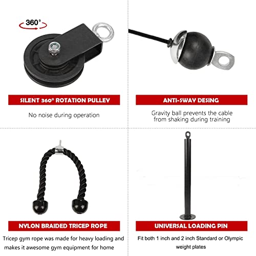 LFJ LAT Pull Down and Lift Weight Pulley System Cable Machine Pulley Attachment for Triceps Pull Down, Biceps Curl, Back, Forearm, Shoulder Home Gym Equipment - style: Triceps Rope Set