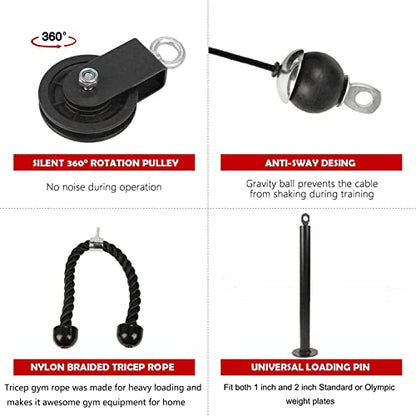 LFJ LAT Pull Down and Lift Weight Pulley System Cable Machine Pulley Attachment for Triceps Pull Down, Biceps Curl, Back, Forearm, Shoulder Home Gym Equipment - style: Triceps Rope Set