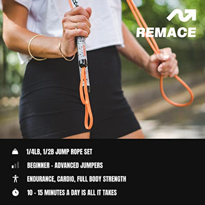 Level 1 Weighted Jump Rope Set - (1/4LB, 1/2LB) Workout Set for Fitness, Exercise and Boxing - Speed Ropes for Beginner to Intermediate Jumpers - Two Included - size: Small - 8’0” (user height 4’9” - 5’3”)