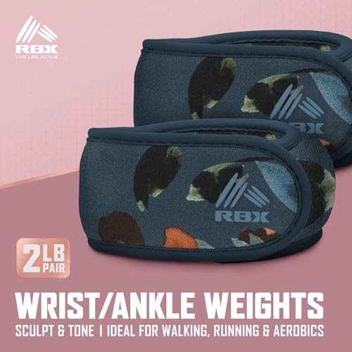 RBX Wrist & Ankle Weights Set (2LB Pair/1LB Each), Adjustable Comfort Fit for Training & Toning - color: Teal