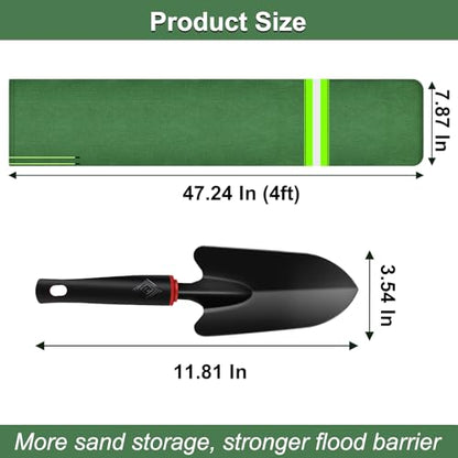 4PCS Sand Bags for Flooding, Reusable Quick Dam Flood Barriers for Home & Outdoor Water Barrier with Elastic Band, 4'X 7" Flood Prevention Sandbag Thickened Canvas Sand Bags with Sand Shovel
