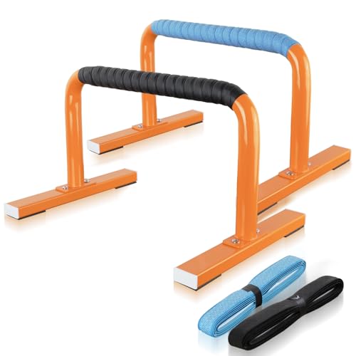 Strength Training Parallettes Push Up Bars, Pushup Handles Calisthenics Equipment for Home Workout, Anti-slip Gymnastics Bars, Handstand & Dip Bar for Outdoor Exercise - color: Orange