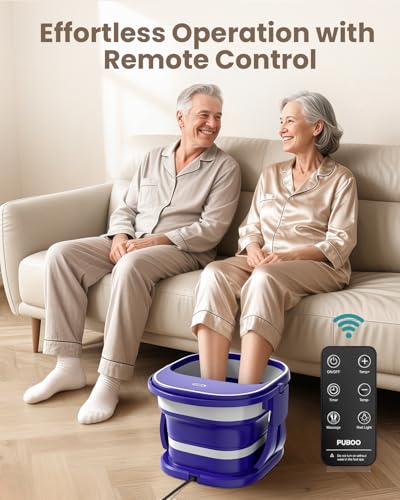 Electric Foot Bath Massager with Remote, 16 Motorized Massage Balls for Stress Relief, Collapsible Foot Spa Bath Massager with Heat, Pedicure Spa Tub with Temp Control, Purple - color: Purple