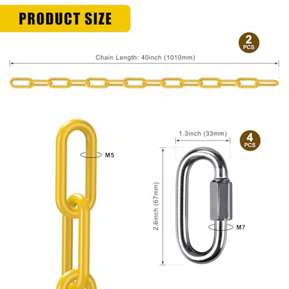 2Pcs 40" Heavy Duty Hanging Chains with Carabiners 1000 LBs Capacity Swing Chain Extension with Hooks Hammock Chains Yellow Coated Chain for Hanging Chair, Punching Bags, Swing Chair, Egg Chairs - color: Yellow, size: 40 Inch