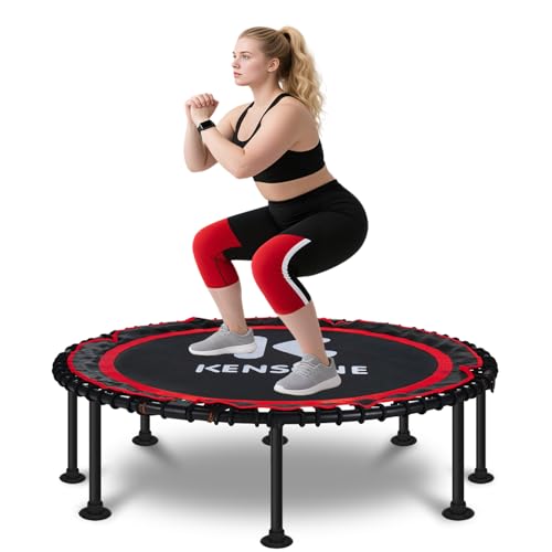 40/48" Foldable Rebounder Trampoline for Adults with Bungee, 450/550 LBS Quiet Indoor Mini Trampoline for Adults Fitness, Gym Workout, Home Exercise - color: Red, size: 48" without Bar