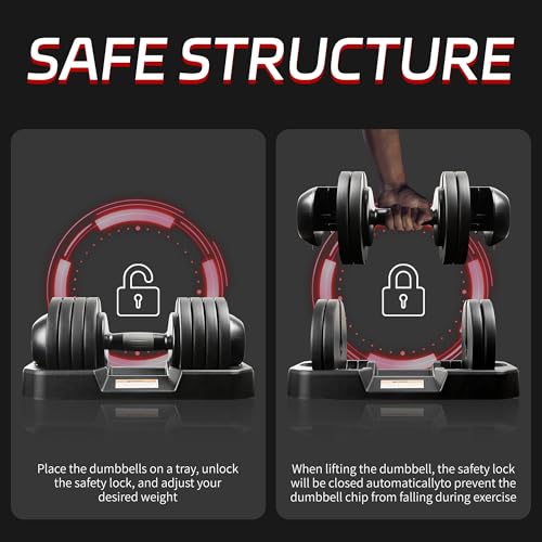 ALTLER Adjustable Dumbbell Set, 25/52LB Pair with Tray for Workout Strength Training Fitness, Adjustable Weight Dial Dumbbell with Anti-Slip Handle and Weight Plate for Home Exercise - size: 52LBS PAIR