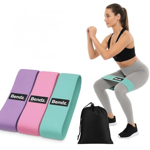 Resistance Bands for Women – Booty Bands Set of 3 with Carry Bag – Fabric Exercise Bands for Glutes, Legs & Hips – Light/Medium/Heavy – Bendz