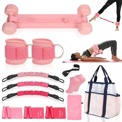Women Glute Workout Equipment Set, Ankle Resistance Bands with Cuffs Long Yoga Resistance Bands Socks & Bag, Glute Sculpting at Home Set for Gym Equipment Pilates Kit