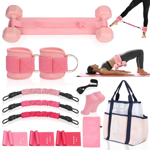 Women Glute Workout Equipment Set, Ankle Resistance Bands with Cuffs Long Yoga Resistance Bands Socks & Bag, Glute Sculpting at Home Set for Gym Equipment Pilates Kit