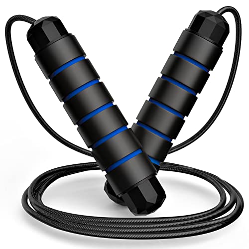 Jump Rope, Tangle-Free Rapid Speed Jumping Rope Cable with Ball Bearings for Women, Men, and Kids, Adjustable Steel Jump Rope with Foam Handles for Home Gym Exercise Fitness Workout Equipment & Slim Body - color: Blue