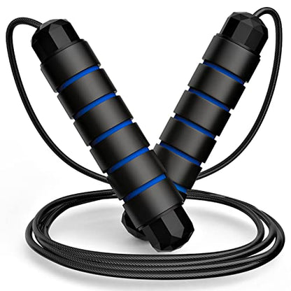 Jump Rope, Tangle-Free Rapid Speed Jumping Rope Cable with Ball Bearings for Women, Men, and Kids, Adjustable Steel Jump Rope with Foam Handles for Home Gym Exercise Fitness Workout Equipment & Slim Body - color: Blue