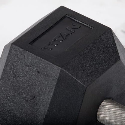 Titan Fitness Free Weights, Rubber Coated Hex Dumbbell, Straight Stainless Steel Handle, Strength Training, Full Body Workout - style: 110 pound Pair