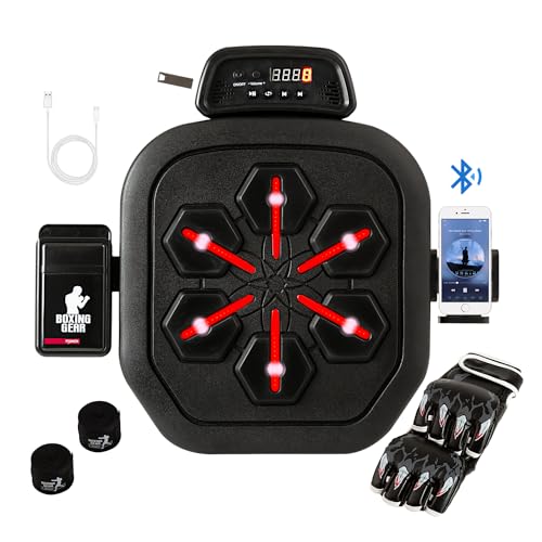 Smart Music Boxing Machine, Bluetooth Boxing Punching Game, Musical Workout Equipment, Wall Mount Home Trainning Boxing Target for Adult Kids with Storages, Gloves, Wristband