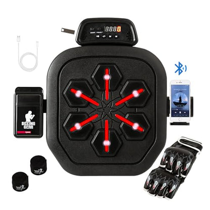 Smart Music Boxing Machine, Bluetooth Boxing Punching Game, Musical Workout Equipment, Wall Mount Home Trainning Boxing Target for Adult Kids with Storages, Gloves, Wristband