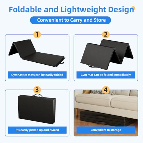 Polar Aurora 4'x10'x2 Thick Folding Gymnastics Exercise Mat Aerobics Stretching Yoga Mats - color: Black