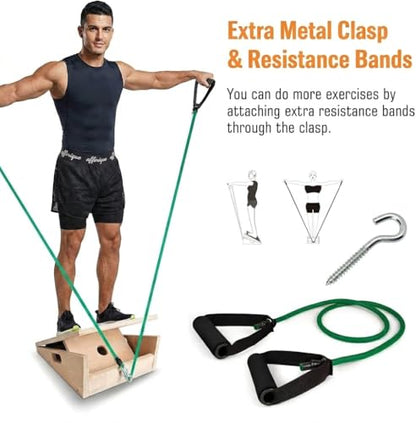 3-in-1 Portable Wooden Slant Board, Balance Board & Resistance Band – 5 Incline Angles –Incline Board – Slant board for exercise, Squats, Physical Therapy – Anti-Slip Surface, Portable, Metal Hook