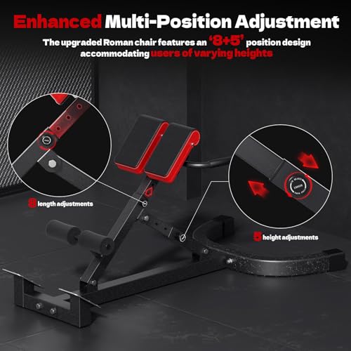 Roman Chair, Adjustable Hyper Back Extension Machine - 500LBS Multi-Function Back Extension Bench Machine for Glute, Hamstring and Lower Back Workout Equipment for Home Gym Fitness - color: Black