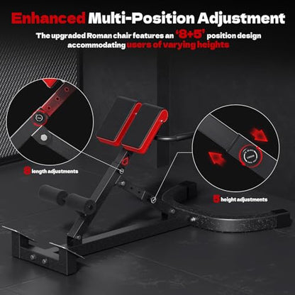 Roman Chair, Adjustable Hyper Back Extension Machine - 500LBS Multi-Function Back Extension Bench Machine for Glute, Hamstring and Lower Back Workout Equipment for Home Gym Fitness - color: Black