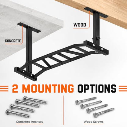 48" Ceiling Mount Pull Up Bar - Heavy Duty Multi-Grip Chin Up Bar for Garage/Home Gym and Strength Training, Adjustable Height&Supports to 600 Lbs