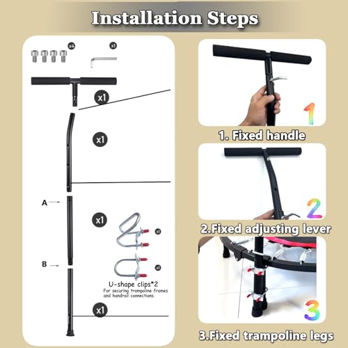 Trampoline Handle Bar Rebounder Handle Bar for Round Fitness Trampolines Fits Foot Tubes up to 0.98IN-1.25IN Diameter (Trampoline not Included) Non-Slip Comfortable Handles