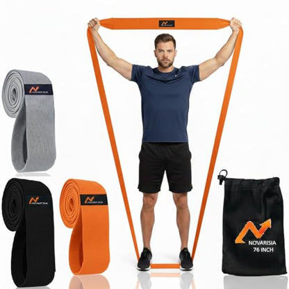 76 Inches Long Heavy Fabric Resistance Bands for Women and Men - Non-Slip, Durable Exercise Bands for Stretching, Yoga, Home Fitness - color: 76 Inch Cosmic Orange