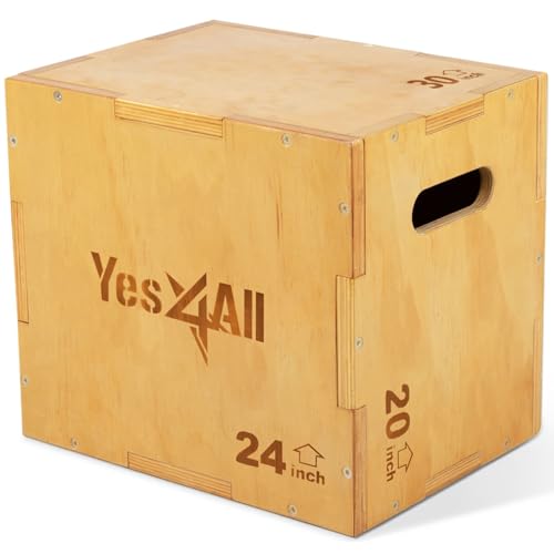 Yes4All Plyo Box, 3-in-1 Wooden Box Jumps for Home Gym, 450 lbs Boxes Step Up with Smooth Edges & Wide Built-in Handles for Jumping, Strength Training, Lunges, Squats, Dips - color: A. Wood Basic, style: 30" x 24" x 20"