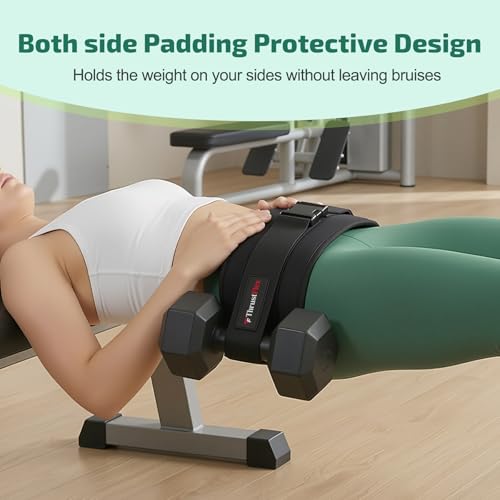 Hip Thrust Belt for Dumbbells, Kettlebells & Plates – ThrustFlex Booty Belt for Hip Thrust with Anti-Slip Neoprene Pad, Adjustable Glute Bridge Belt for Heavy Home Gym Workouts, Supports 400 lbs