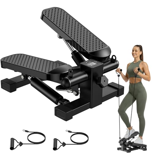 HOELLL Mini Stair Stepper with Resistance Bands for Exercise at Home, Portable Under Desk Twist Steppers for Office, Workout Equipment for Full Body Workout, 220lb Weight Capacity, LED Display