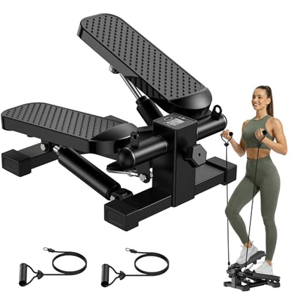 HOELLL Mini Stair Stepper with Resistance Bands for Exercise at Home, Portable Under Desk Twist Steppers for Office, Workout Equipment for Full Body Workout, 220lb Weight Capacity, LED Display