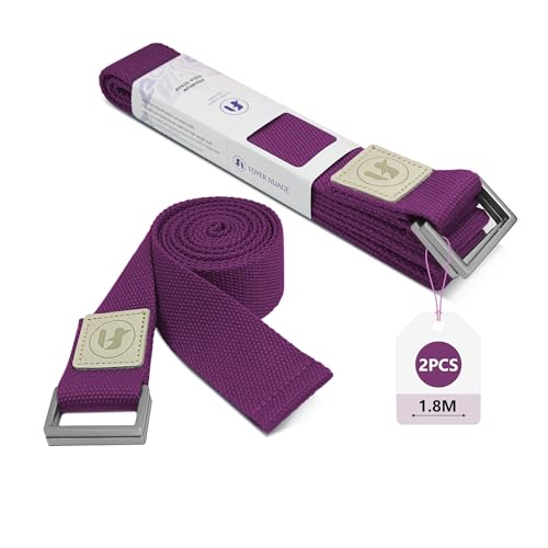 Yoga Straps 1.8M or 2.5M, Durable Cotton Yoga Straps for Stretching, Adjustable Yoga Belt Strap for Yoga, Dance, Gym Workouts - color: GrapePurple, size: 1.8M 2PCS