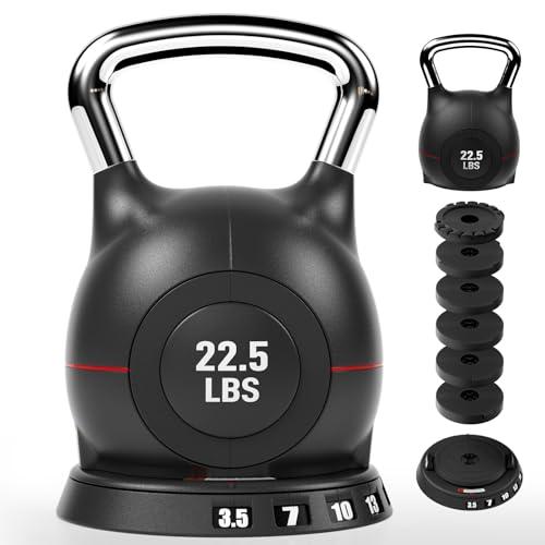 LIFERUN Adjustable Kettlebell Set with 7 Weight Levels, Choose 22.5 lb or 44 lb, Quick-Change Weight Dial & Safety Lock, Space-Saving Design, Full-Body Workout & Cross-Training