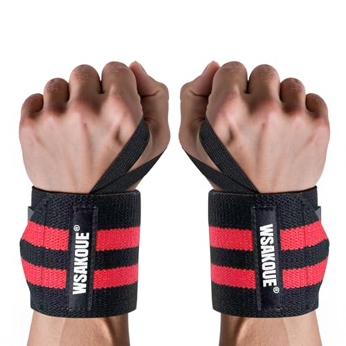 WSAKOUE Weightlifting Wrist Wraps - 18" Professional Wrist Support with Heavy-Duty Thumb Loop for Powerlifting, Bench Press & Strength Training- Adjustable Gym Wrist Straps for Men & Women - color: Red