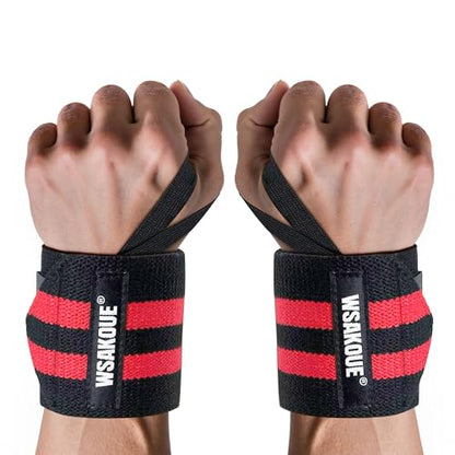 WSAKOUE Weightlifting Wrist Wraps - 18" Professional Wrist Support with Heavy-Duty Thumb Loop for Powerlifting, Bench Press & Strength Training- Adjustable Gym Wrist Straps for Men & Women - color: Red