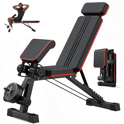 Adjustable Weight Bench, Foldable Workout Bench Press, 800LBS Weight Benches for Home Gym, Workout Equipment with Preacher Curl & Leg Extension, Incline Decline Flat Bench for Full Body Exercise & Fitness Equipment