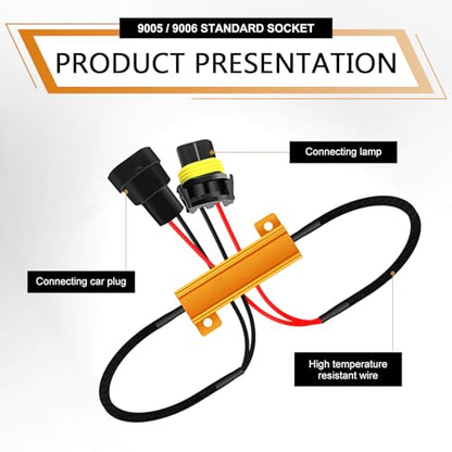 2 PCS Car Light Decoder, 9005 9006 Canbus Decoder, Copper Wire LED Load Resistor Kit, Light Relay Harness Adapter for Bulb Flashing Fault Decoding Warning Elimination (Black)
