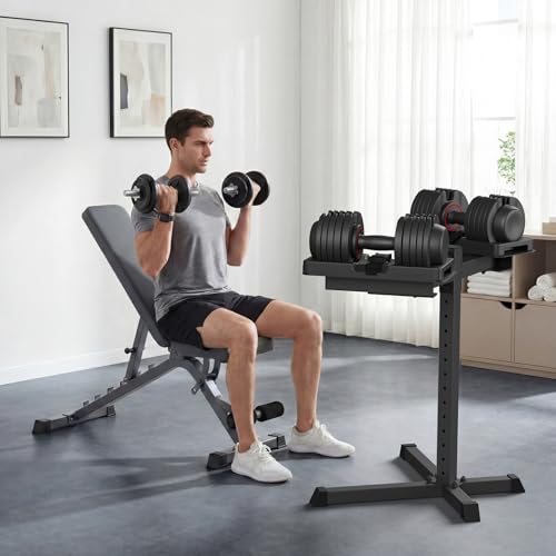 Jusgym Adjustable Dumbbell Stand, 35" Height Adjustable Dumbbell Rack, 300LBS Capacity Home Gym Storage Rack with 90°Rotating Platform（Rack Only）