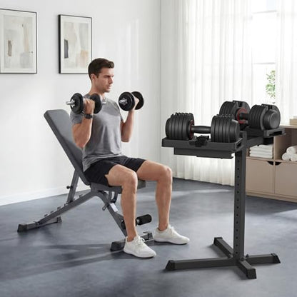 Jusgym Adjustable Dumbbell Stand, 35" Height Adjustable Dumbbell Rack, 300LBS Capacity Home Gym Storage Rack with 90°Rotating Platform（Rack Only）