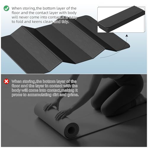 PAIDU Foldable Yoga Mat thick- 2/5" (10MM) TPE Non-Slip Design, Quick Fold，Easy Storage, 75x40 Extra Long/Wide for Indoor Yoga, Pilates and Outdoor Travel Workouts