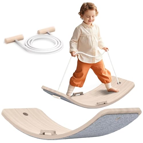 Wooden Wobble Balance Board Kids, 27 Inch Balance Board Toddlers with Natural Wood Board with Rope for Indoor&Outdoor Exercise, Open Ended Learning Toy for Body Training, Birthday