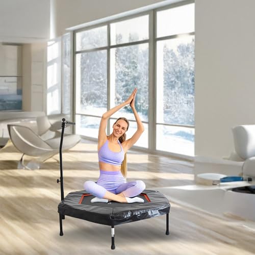 Teamson by Crowntec 50'' Steel Fitness Trampoline, 286 LBS Max Load Mini Rebounder with Handlebar, UV-Resistant Steel Exercise Trampoline for Indoor/Outdoor Workout, Red