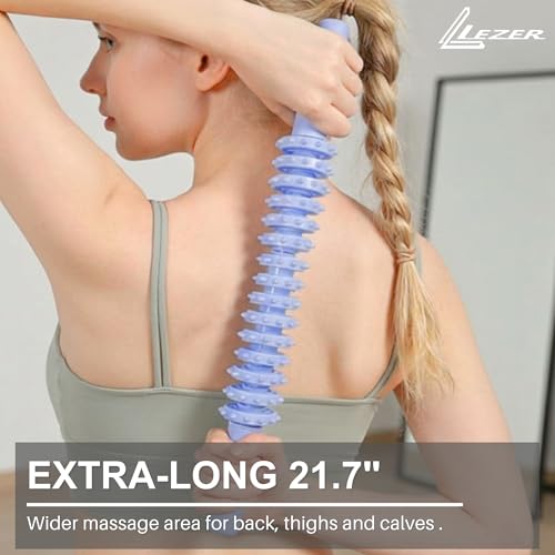 Flexible Massage Stick 21.7" Muscle Roller, 14 Roller Trigger Point, Deep Tissue Myofascial Release & Muscle Recovery, Bendable Body Massager for Neck, Back & Legs